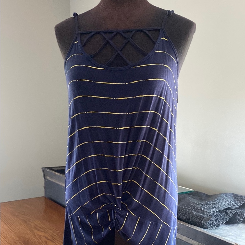 Maurices Navy and Yellow Striped Tank Top